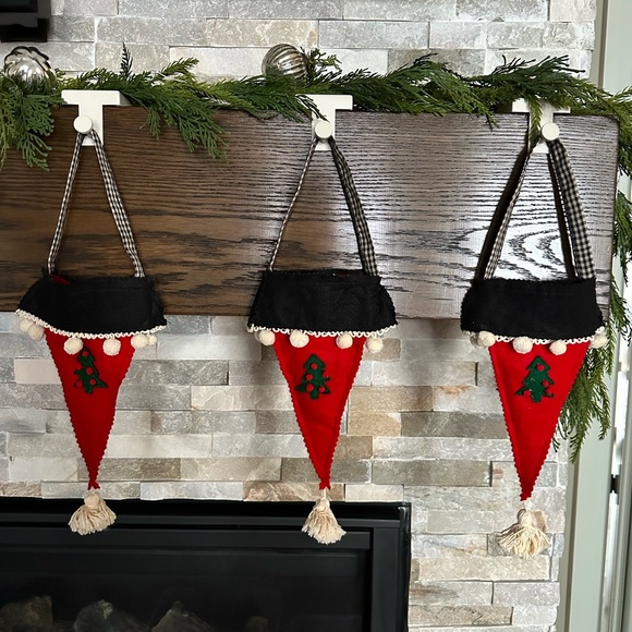 Vintage Unique Red Felt Pom-Poms Black and White Stockings (Set of 3) - Picture 1 of 10
